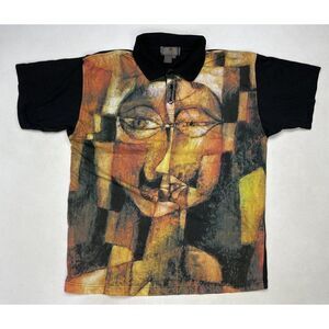Vintage Bugatchi Art Print Polo Shirt Men Large Multicolor Short Sleeve